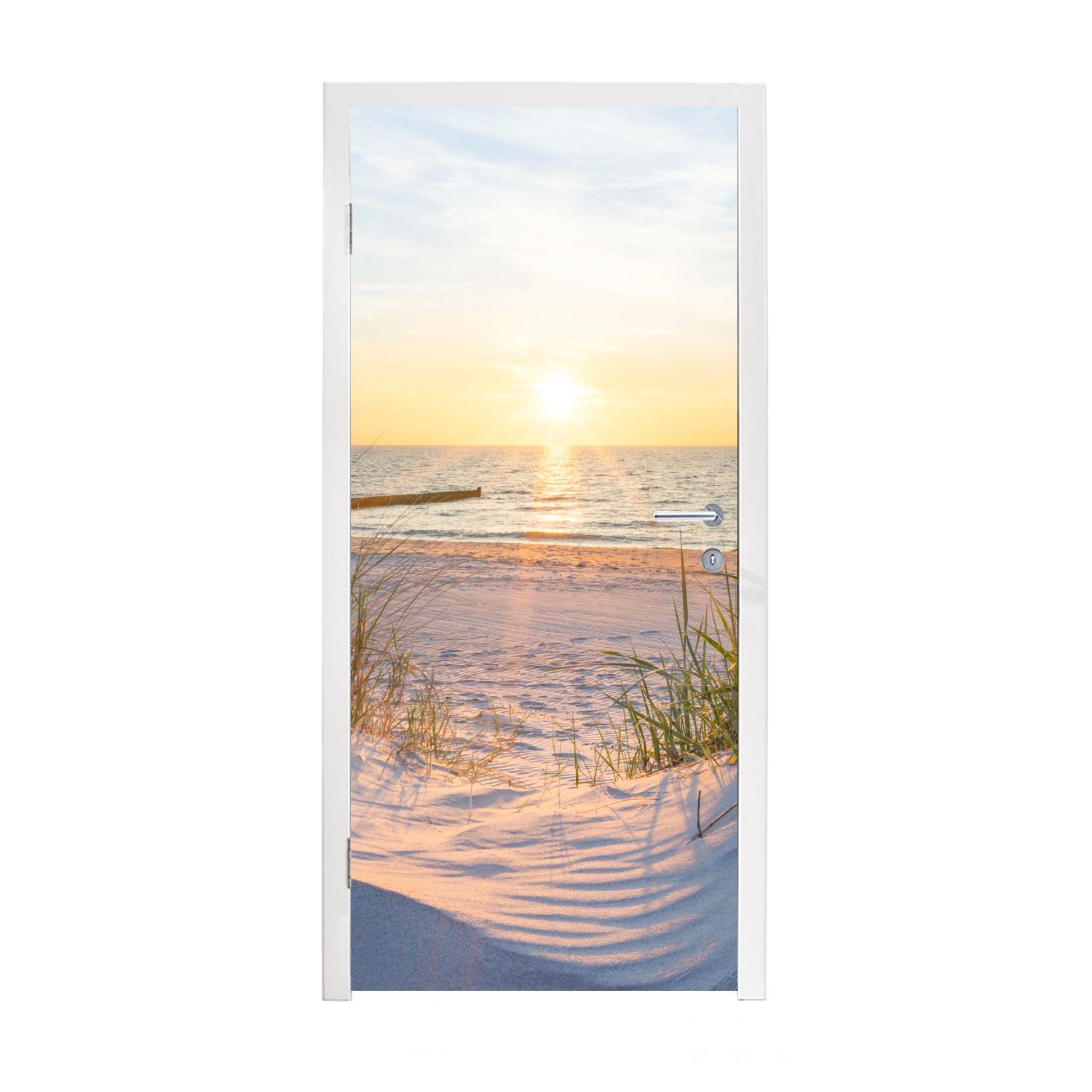 MuchoWow Türtapete Strand - Sonne - Düne - Gras - Sand - Horizont, Matt, bedruckt, (1 St), Fototapete für Tür, Türaufkleber, 75x205 cm