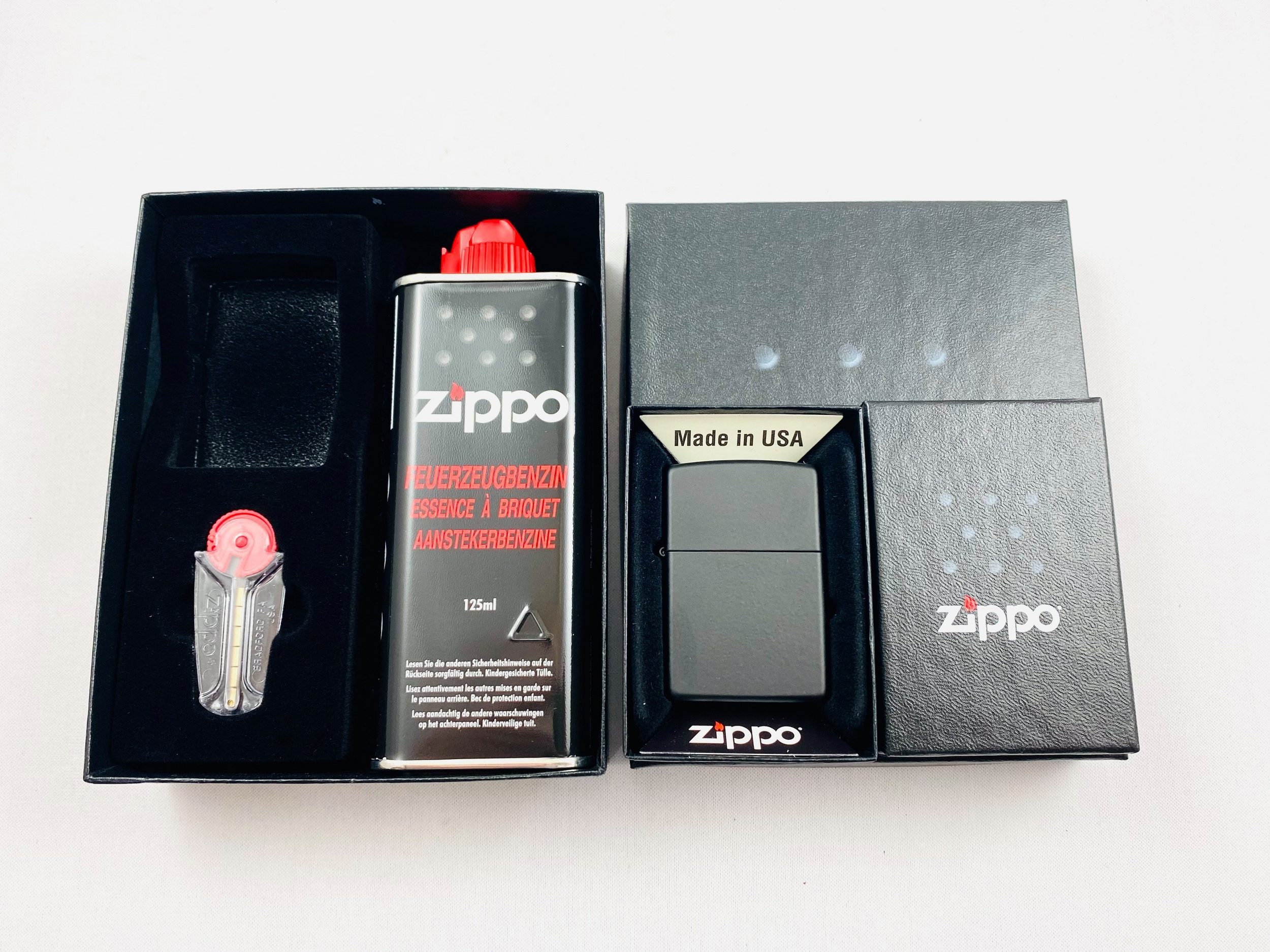 Zippo Feuerzeug schwarz matt Klassiker Sturm Feuerzeug Geschenkset black matte
