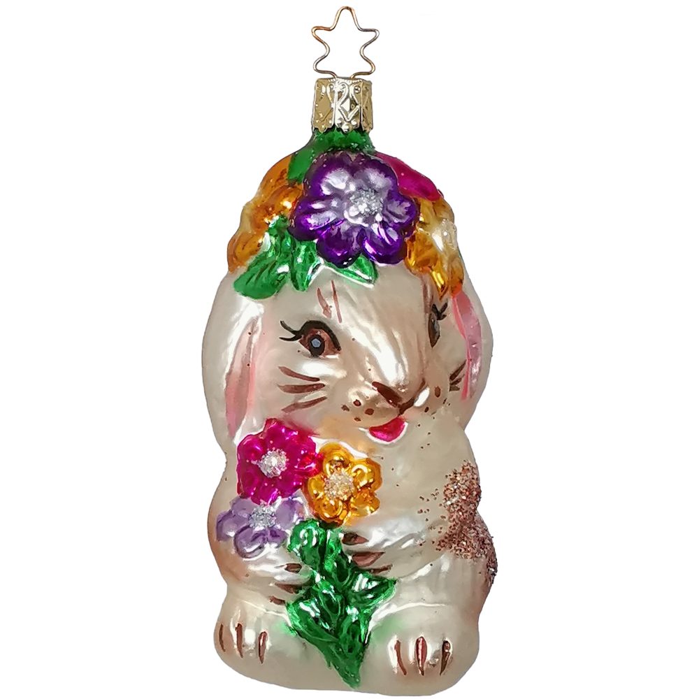 INGE-GLAS® Christbaumschmuck Osterhase Ostergruß 11,5cm (1-tlg), mundgeblasen, handbemalt