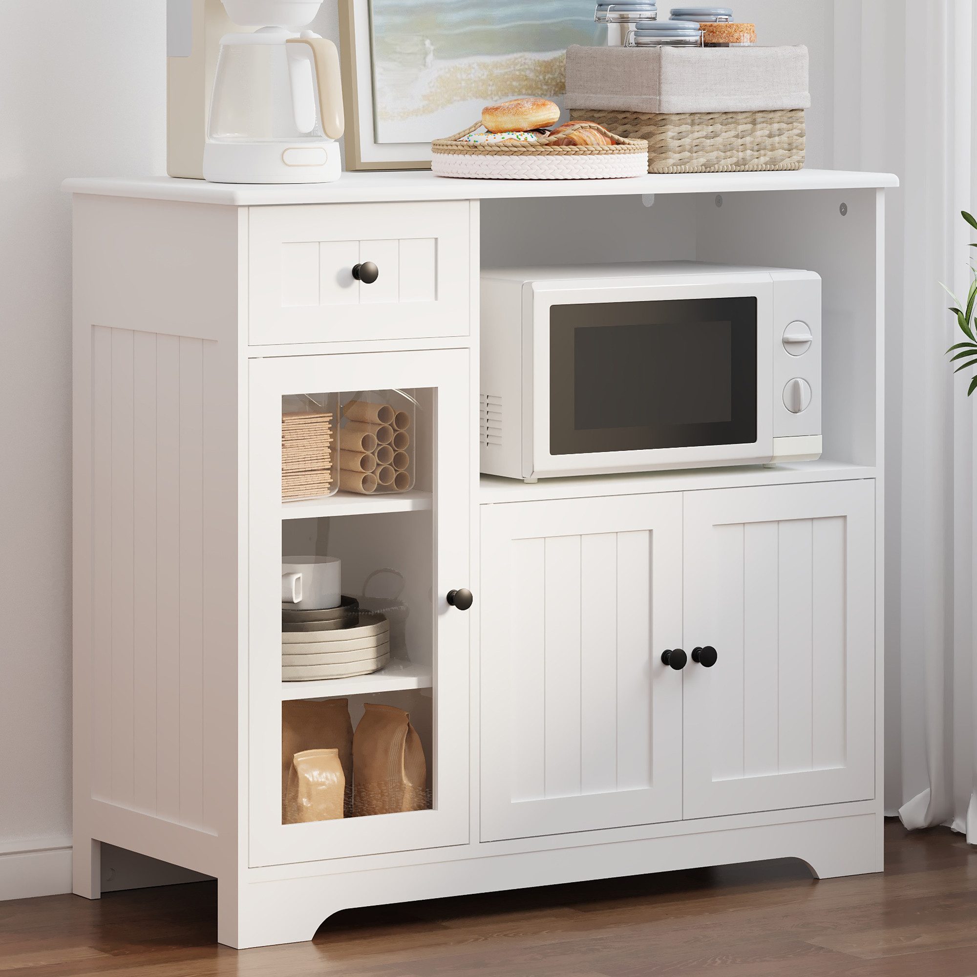 Bealife Buffet Küchenschrank mit Mikrowellenregal mit Schubladen Ablagen günstig online kaufen