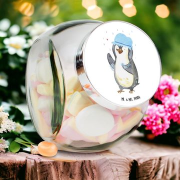 Mr. & Mrs. Panda Vorratsglas L 870ml Pinguin Duschen - Weiß - Geschenk, Aufbewahrungsdose, Aufbewa, Premium Glas, (1-tlg), Exklusive Motive