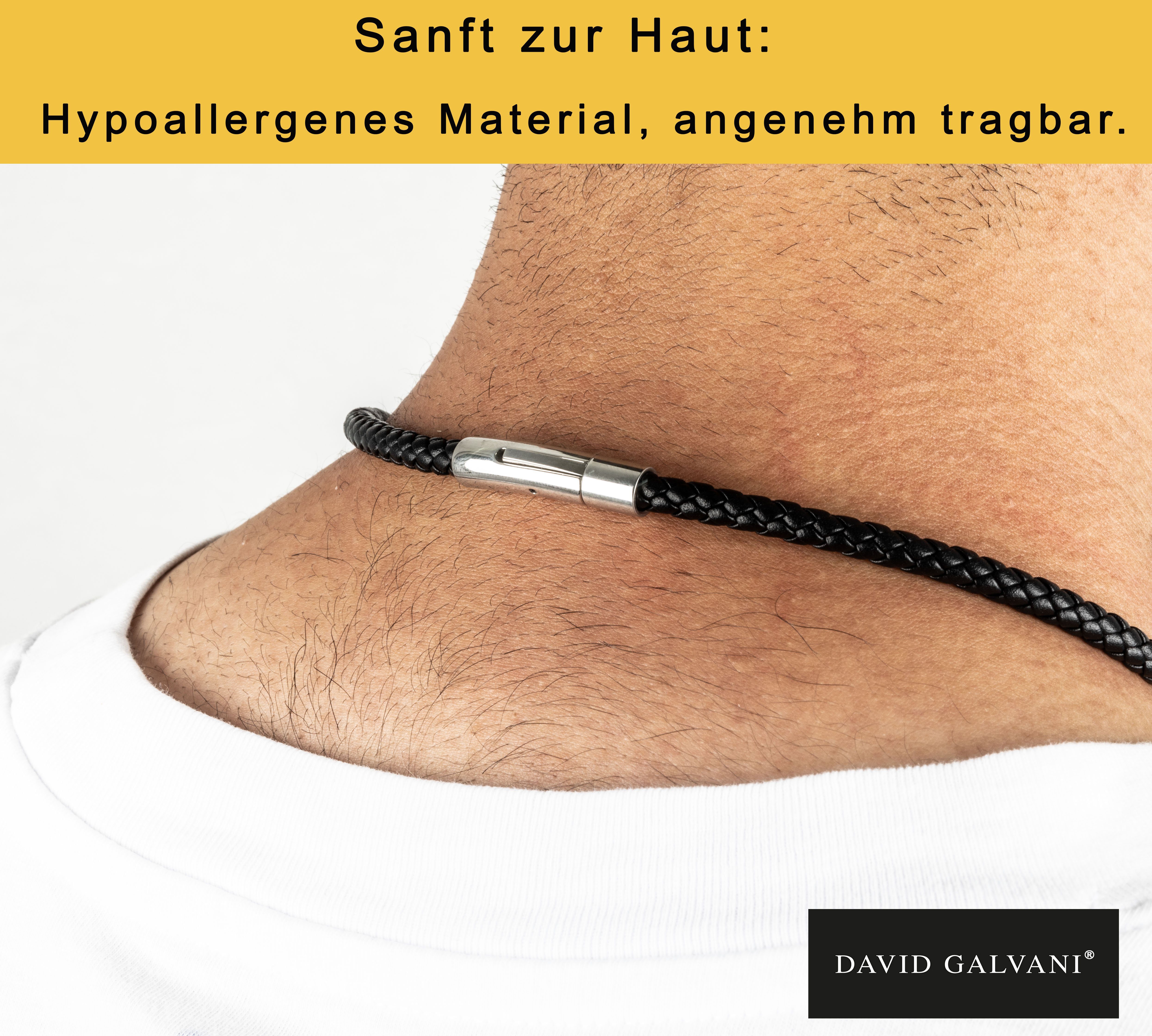 Schwarz Lange Echtleder Lederband Lederhalskette Wolf Anhänger (1-tlg), Kette mit Galvani Handmade David