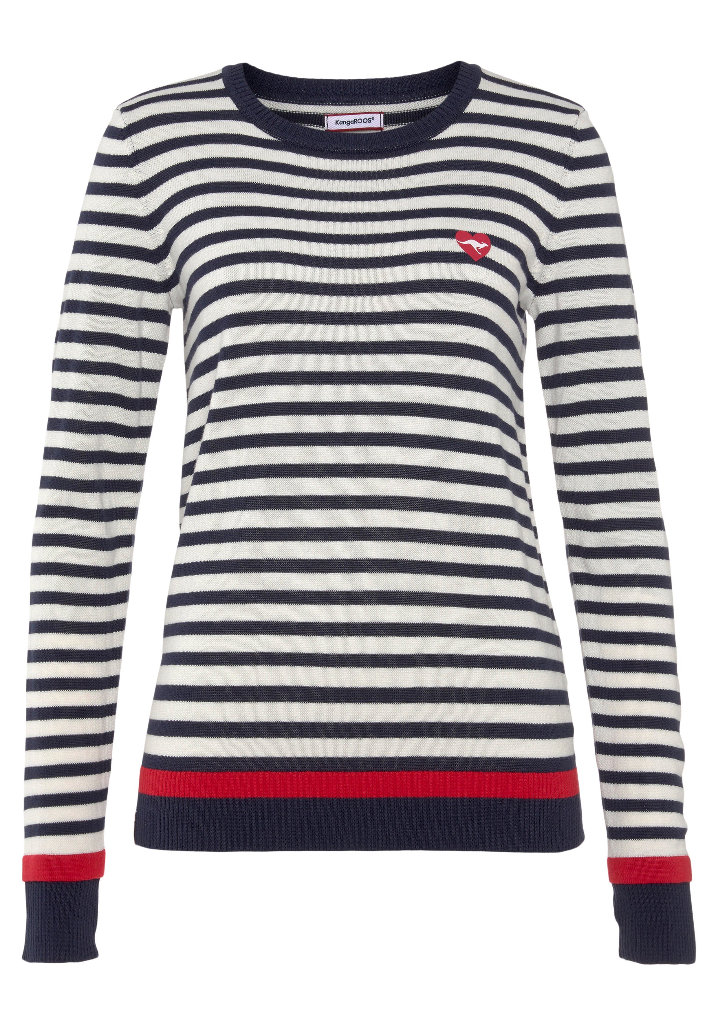 KangaROOS Streifenpullover mit Ringelstreifen und herzlichem Logodruck. Reduzierter Preis € 27,99. Unverbindliche Preisempfehlung € 39,99