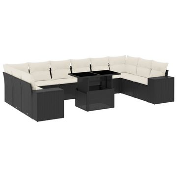 vidaXL Gartenlounge-Set 11-tlg. Garten-Sofagarnitur mit Kissen Schwarz Poly Rattan, (1-tlg)