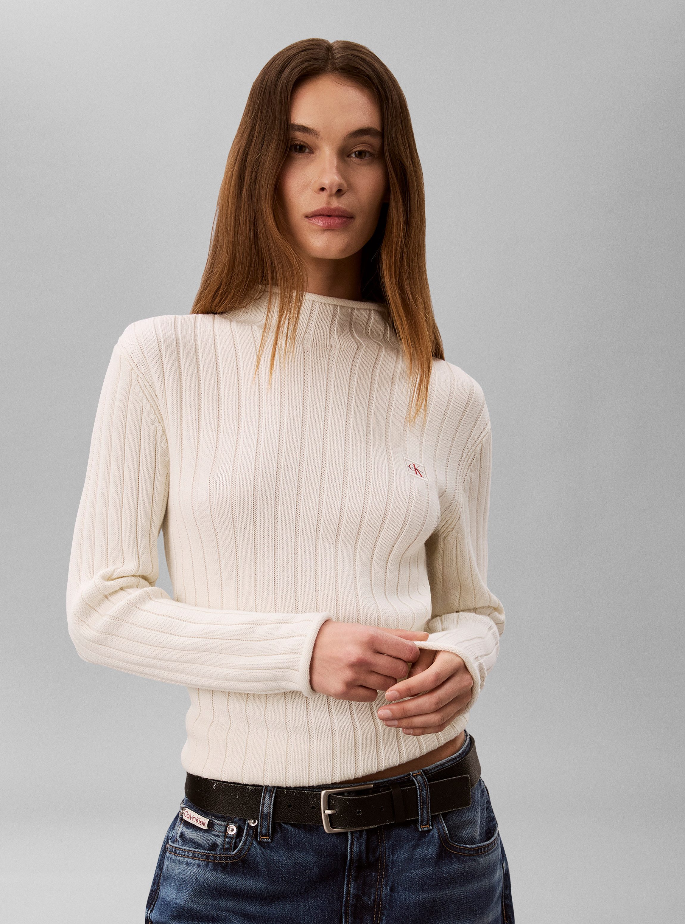 Calvin Klein Jeans Rollkragenpullover WOVEN LABEL T-NECK SWEATER Regular fit mit Stehkragen