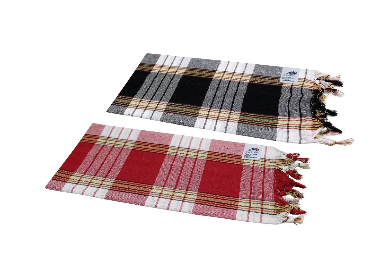 my Hamam Hamamtücher Hamamtuch Set 2 Stück kariert schwarz und rot, Baumwolle, Polyester (Spar-Set, 2-St), saugstark und pflegeleicht