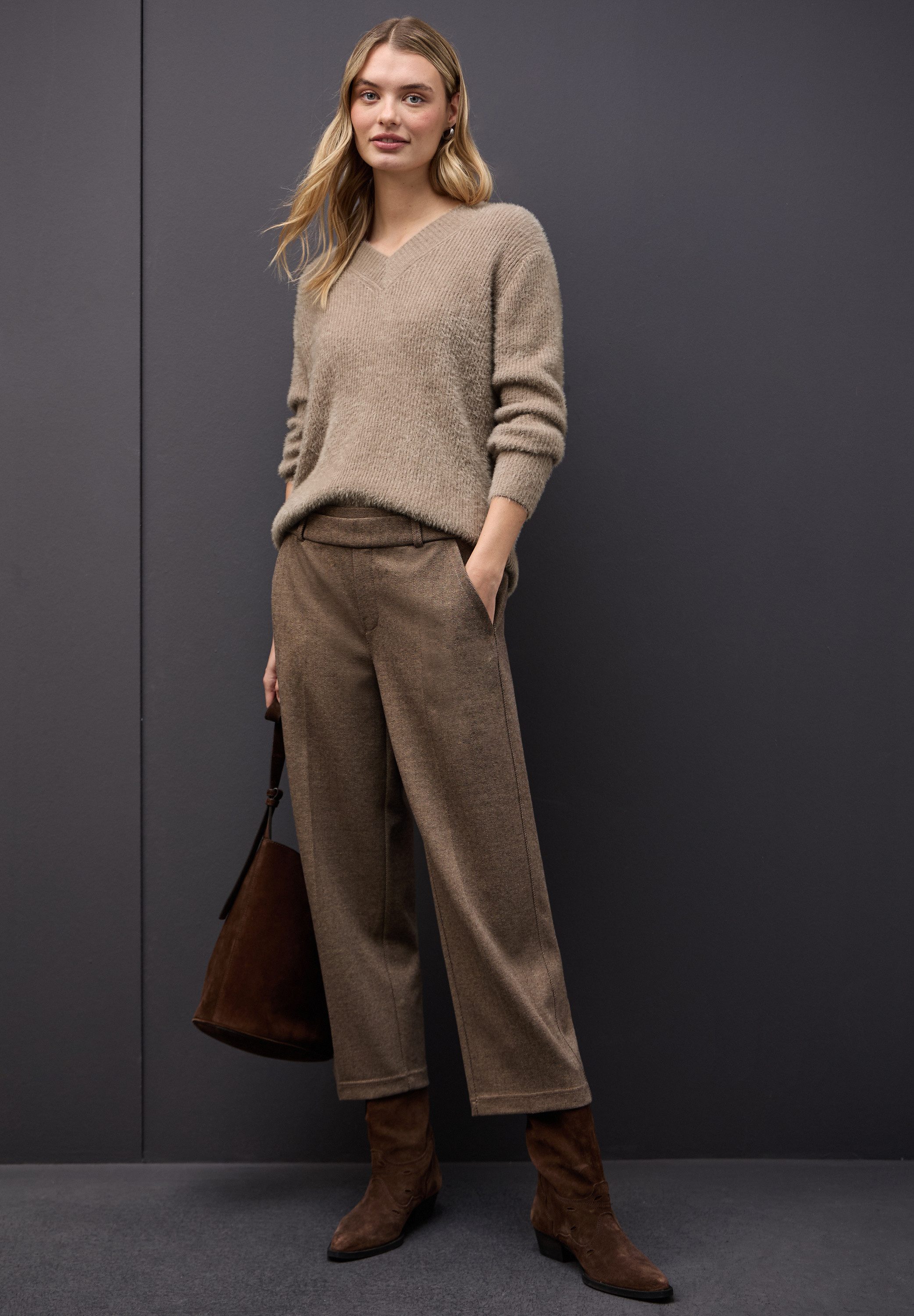 STREET ONE V-Ausschnitt-Pullover mit Rippbündchen