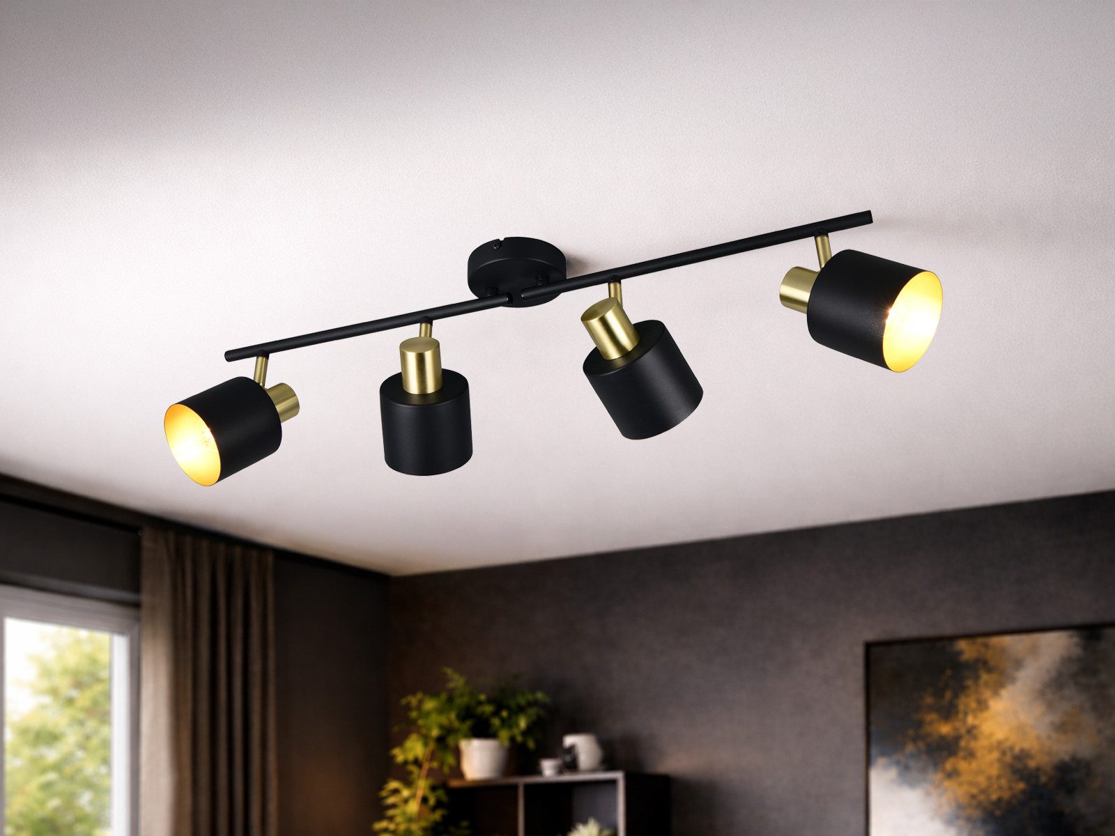 TRIO Leuchten LED Deckenstrahler 4-flammig aus Metall, Breite 78cm, Dimmfunktion, LED wechselbar, Warmweiß, Strahler innen, Lampenschirme schwenkbar inkl. dimmbaren Leuchtmitteln