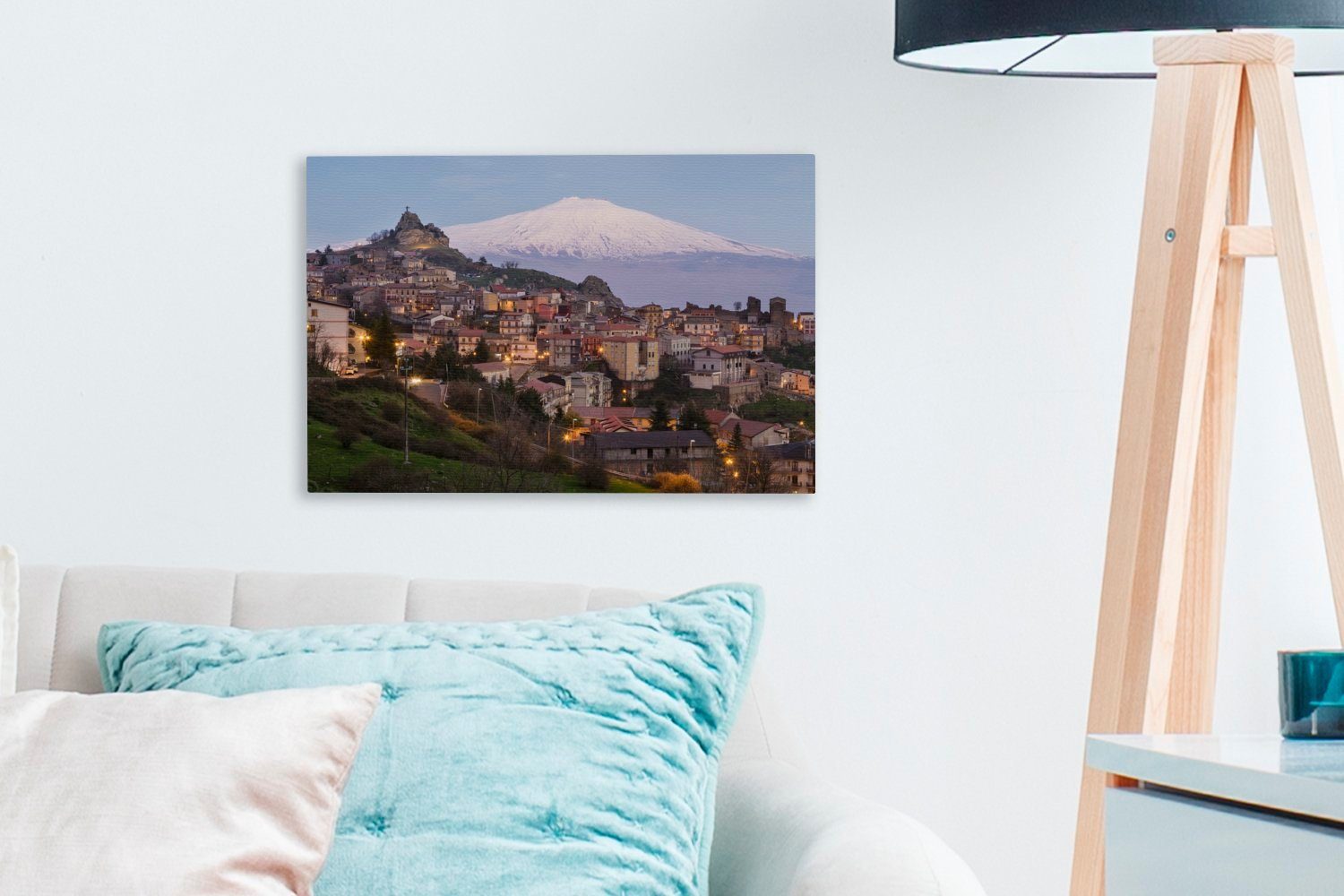 Messina Aufhängefertig, Leinwandbilder, über des Ätna Leinwandbild Wandbild Wanddeko, Italien, OneMillionCanvasses® (1 30x20 in cm St), Luftaufnahme