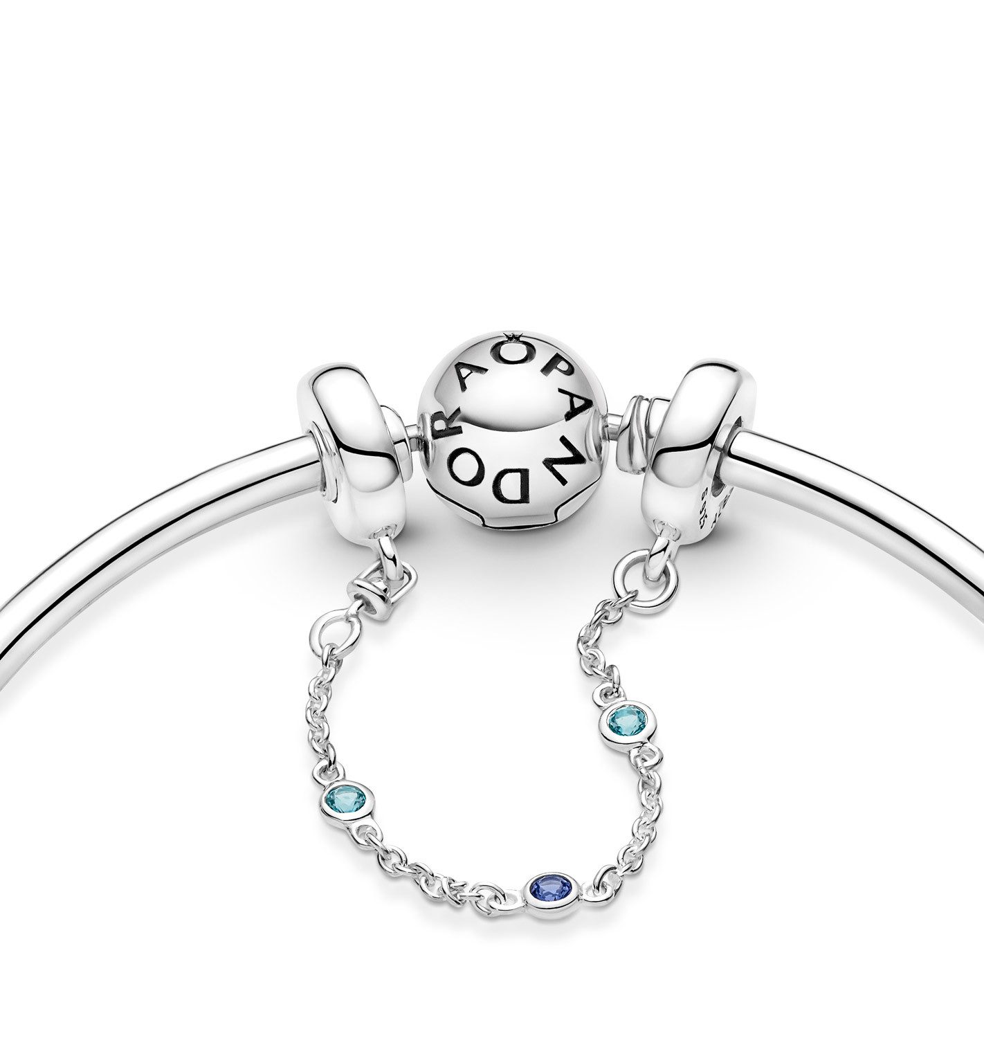 Pandora Kettenanhänger 791688C01-05, Sicherheitskette Silber Dreifacher Blauer Stein