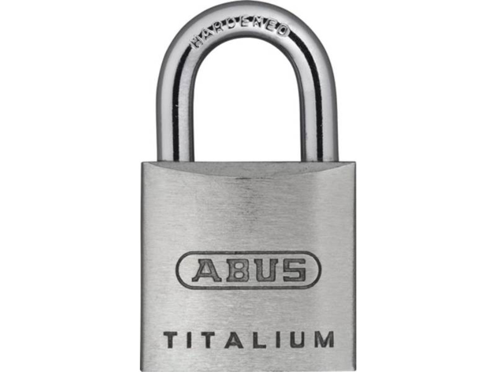 ABUS Vorhängeschloss Zylindervorhangschloss 64TI/20 Schlosskörper-B.20mm Titalium versch.-schl.ABUS Massiver Schlosskörper aus TITALIUM™ Spezialaluminium · ab 3 mm Spezialstahlbügel mit NANO-Protect™ · Beschichtung (kleinere Größen mit gehärtetem Stahlbügel) · ab 3 mm doppelt