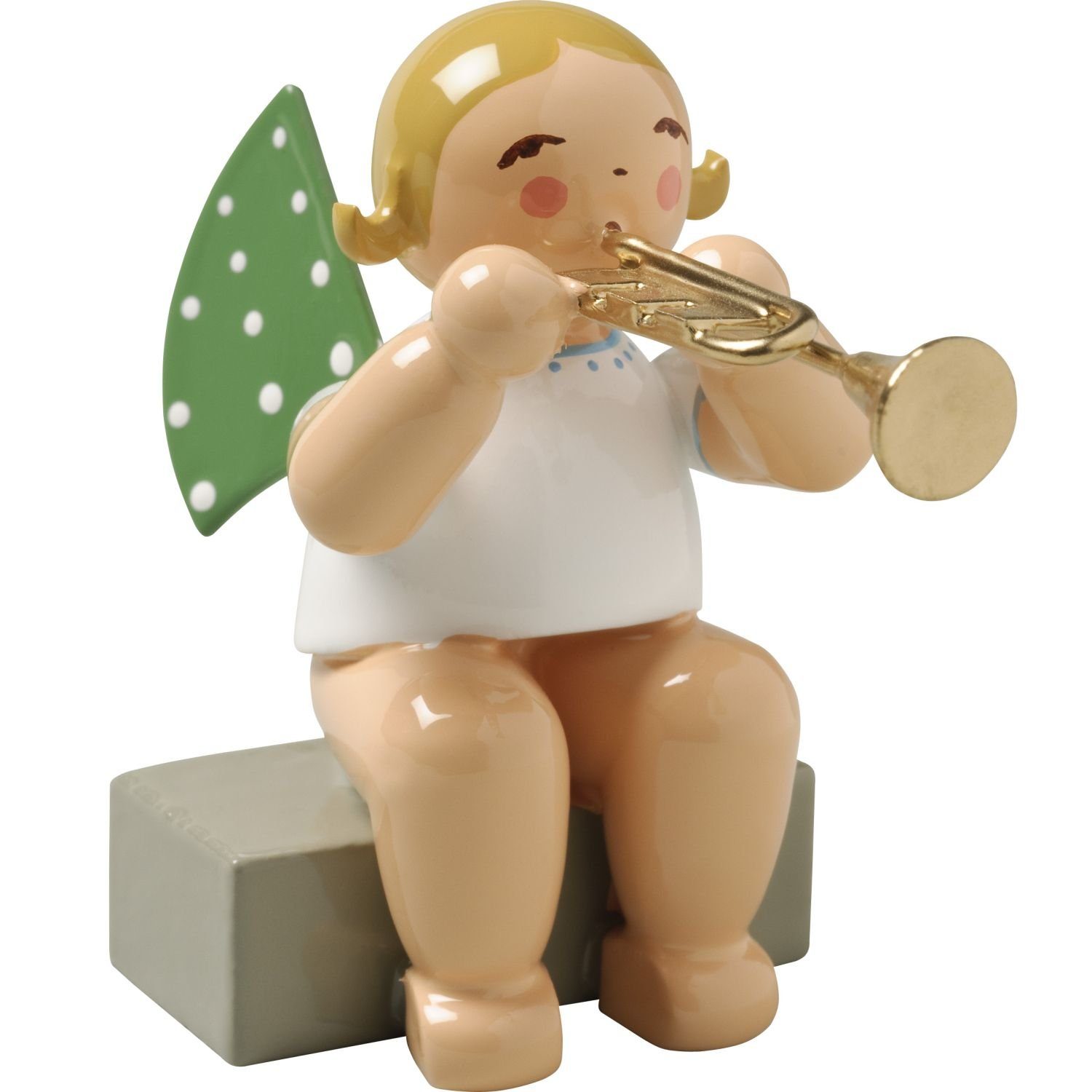 Wendt & Kühn Weihnachtsfigur Engel mit Trompete Sitzend 650/36A, Haarfarbe zufällig blond oder braunhaarig
