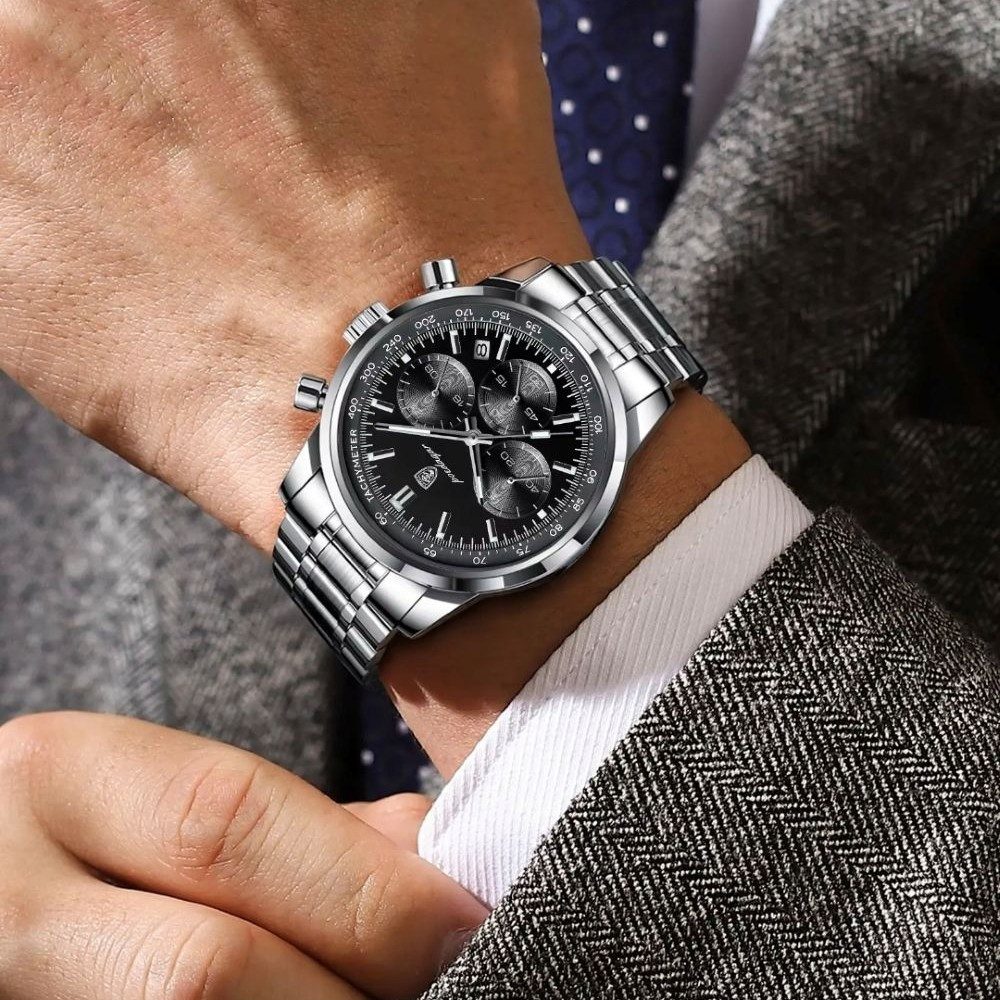 POEDAGAR Quarzuhr Poedagar Herren-Armbanduhr Chronograph Quarz Edelstahl 921