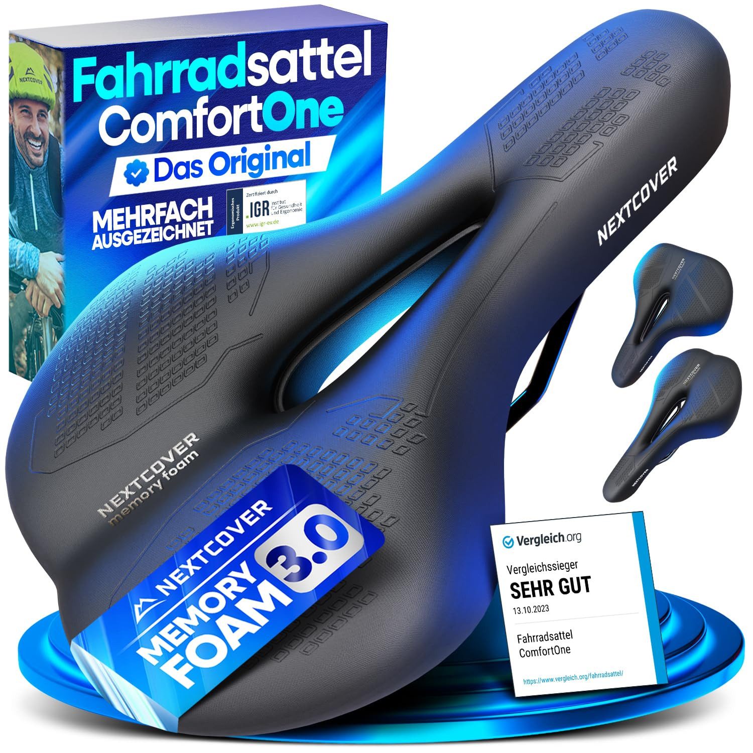 Nextcover Fahrradsattel ComfortOne Memory Foam & Entlastungskanal, für E-Bike, Damen & Herren