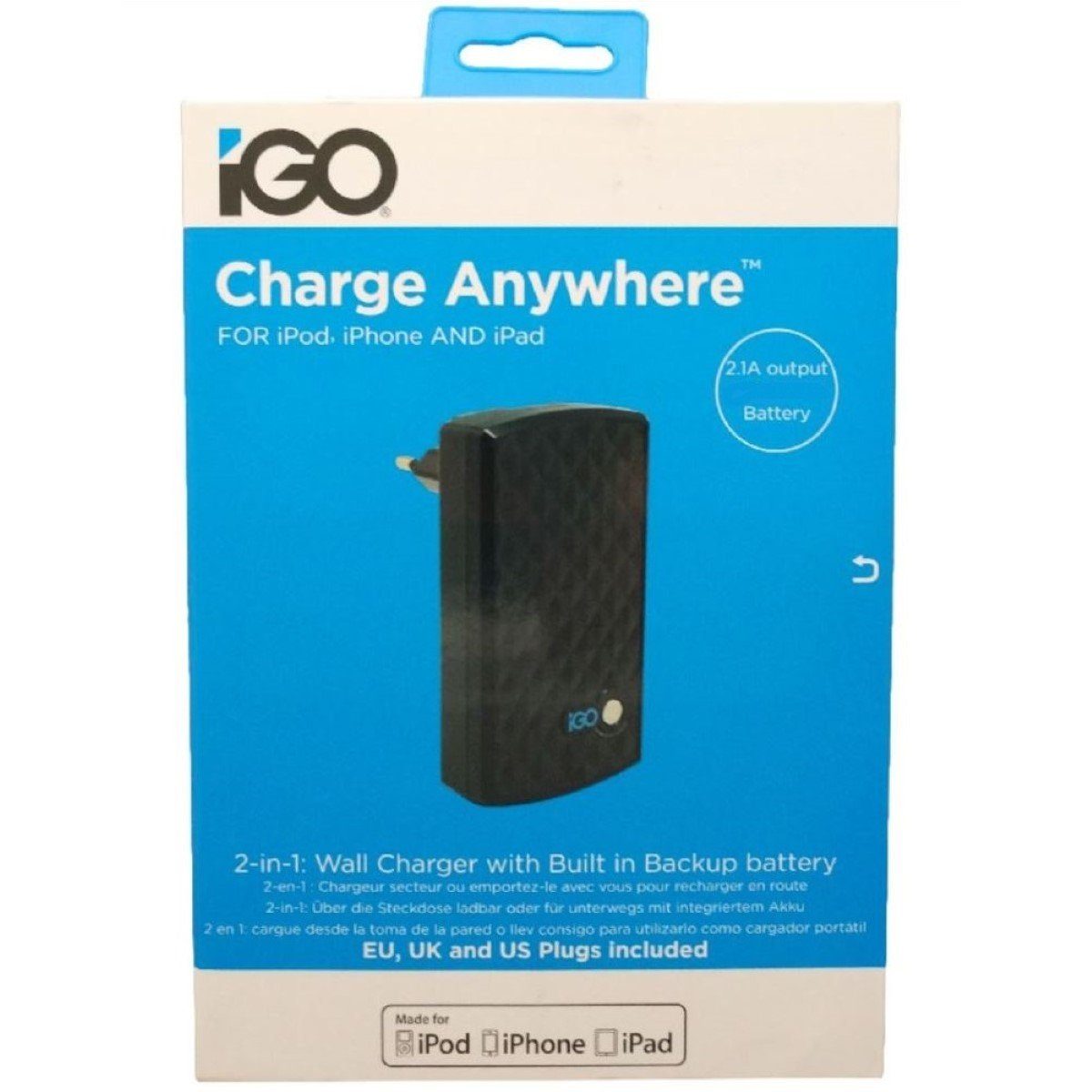 iGo PowerBank 1700mAh + USB Ladegerät 2,1A Smartphone-Ladegerät (Stecker- Netzteil + Notfall-Akku für Handy Tablet Smartphone etc)