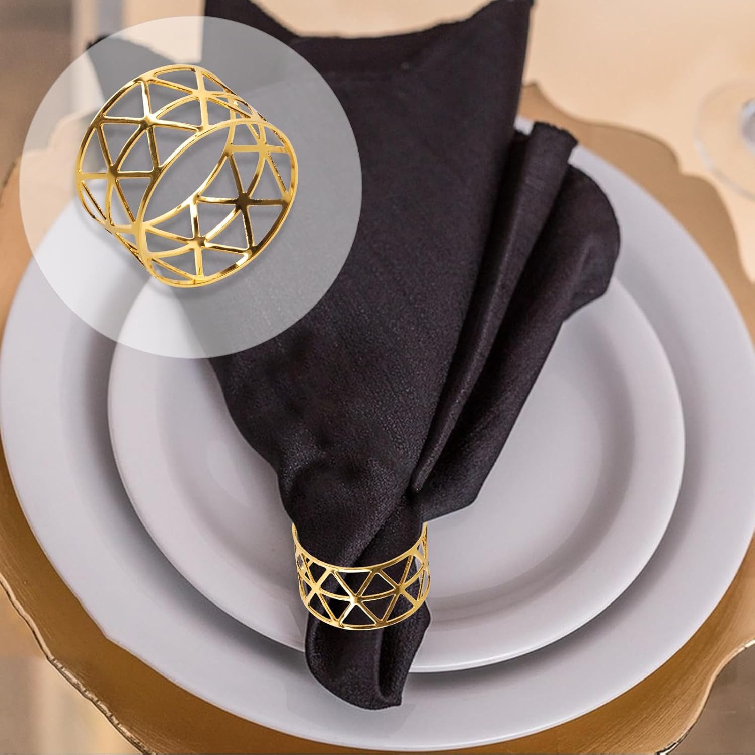 Zaewry Serviettenring 12 Stück Vintage AushöHlen Serviettenring Metall Serviettenring, für Hochzeitsfeier Sammeln Abendessen Jubiläum Tischdekoration – Bild 3 von 5