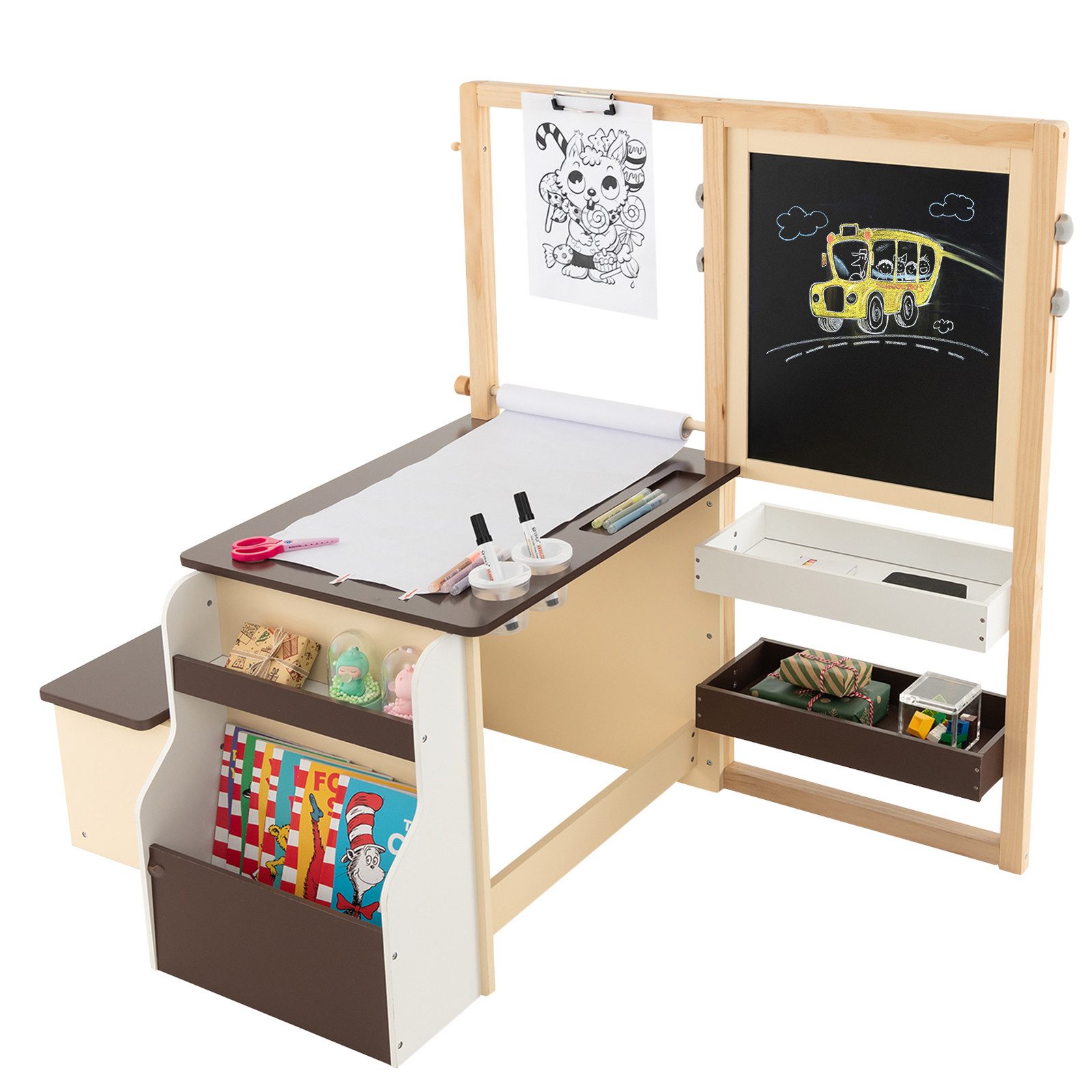 COSTWAY Standtafel 6 in 1 Kinder Staffelei Set, mit Bank