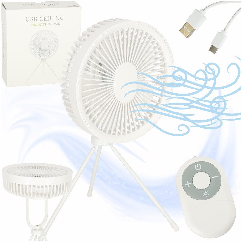 Ikonka Akku-Ventilator USB-C Akku Tischventilator mit Fernbedienung 18,5 cm, 18,5 cm Durchmesser, 4000 mAh Akku, USB-C, LED, Fernbedienung, bis 10 Std. Laufzeit