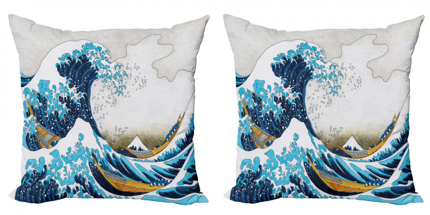Stück), (2 Hokusai Digitaldruck, Abakuhaus Oceanic Doppelseitiger Welle von Modern Accent Kissenbezüge Kanagawa