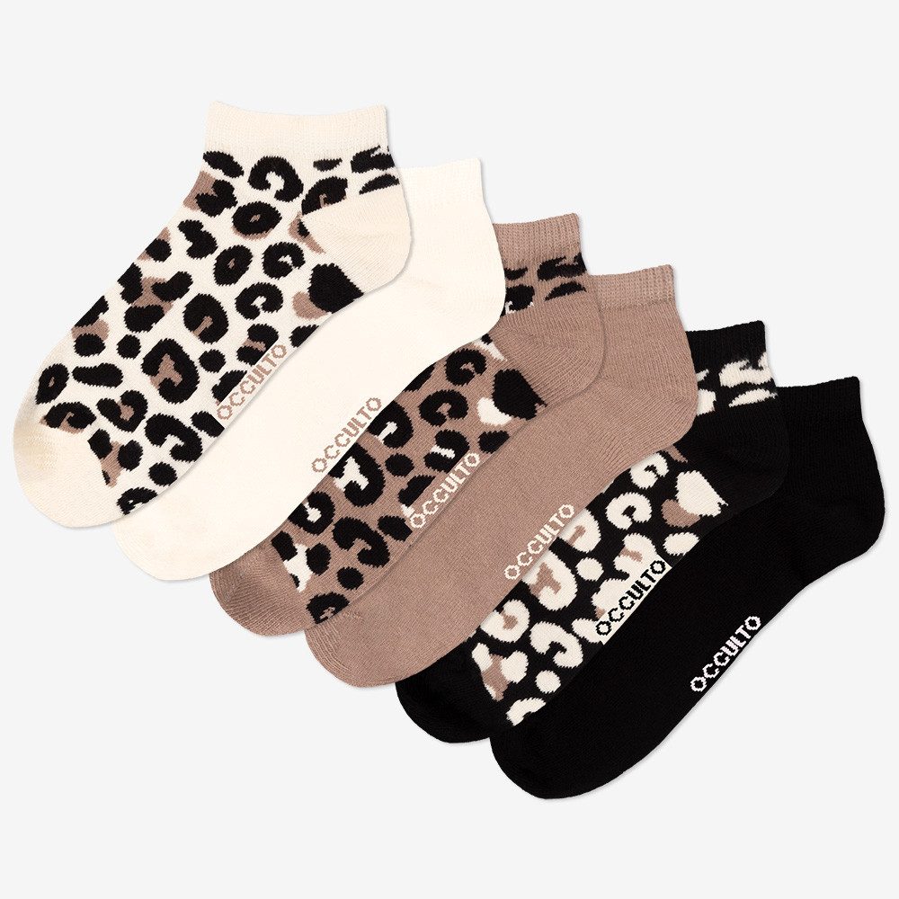 OCCULTO Sneakersocken Damen Leoparden Muster Sneaker Socken 6er Pack (Modell: Kira) (6-Paar)