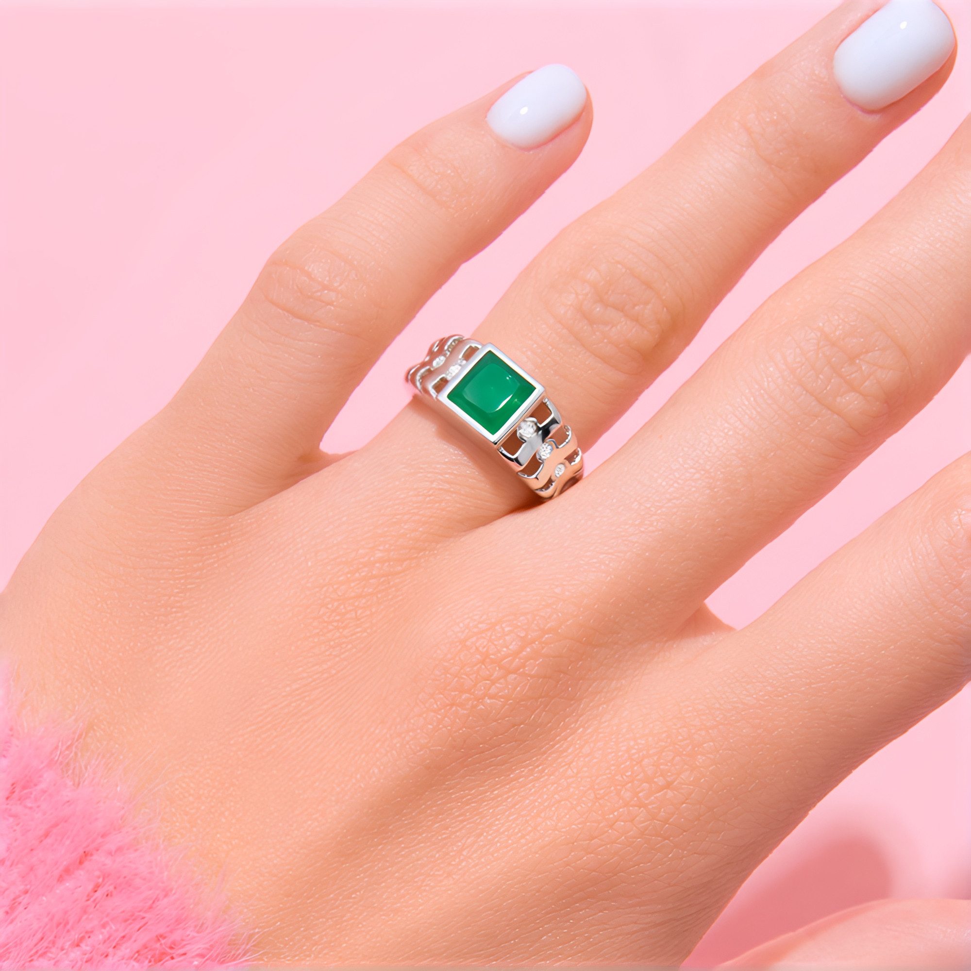 Cavill Silberring Cavill Ring 2,03 ct Grüner Onyx, Zirkon 0,26 ct, platinpl günstig online kaufen