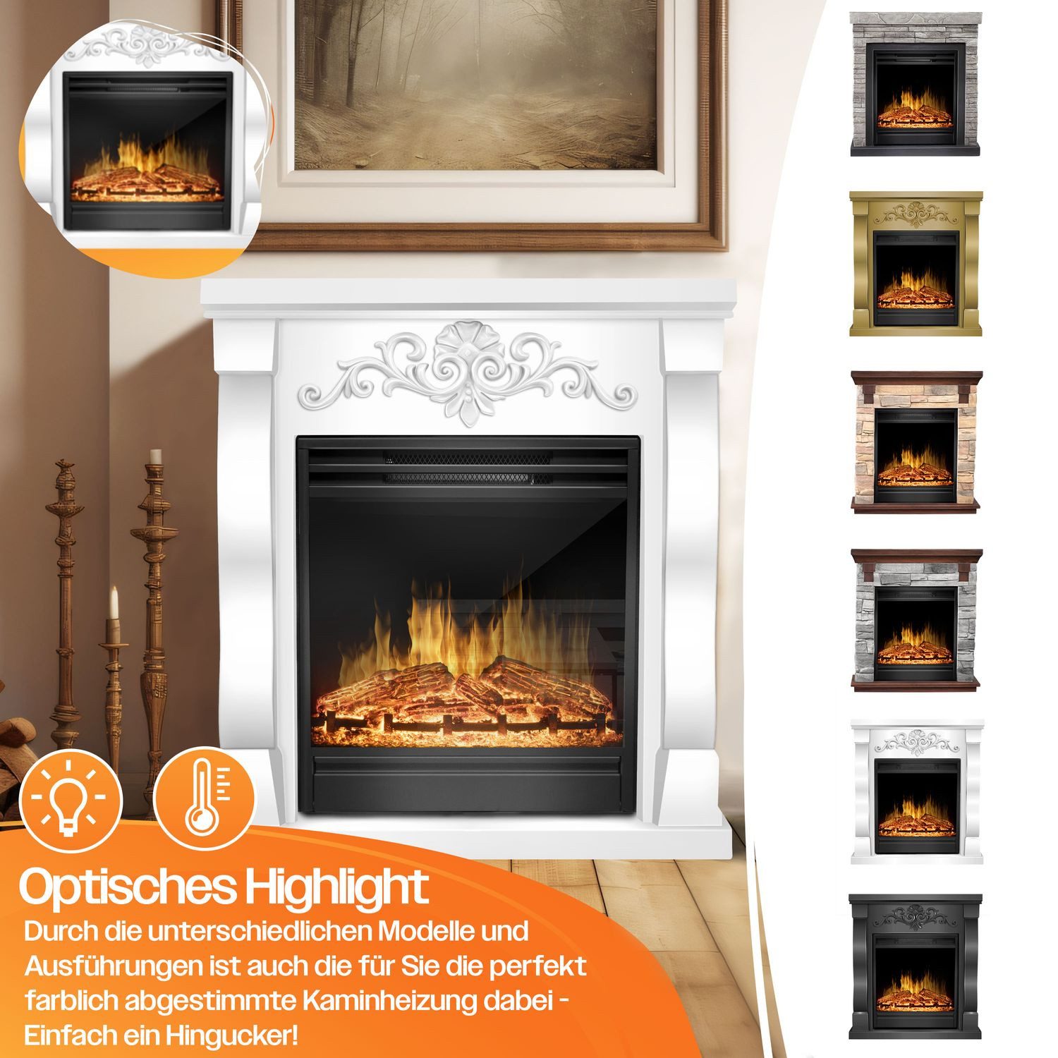 KESSER Elektrokamin, Elektrokamin Standkamin Kamin elektrisch mit LED 3D-Flamme