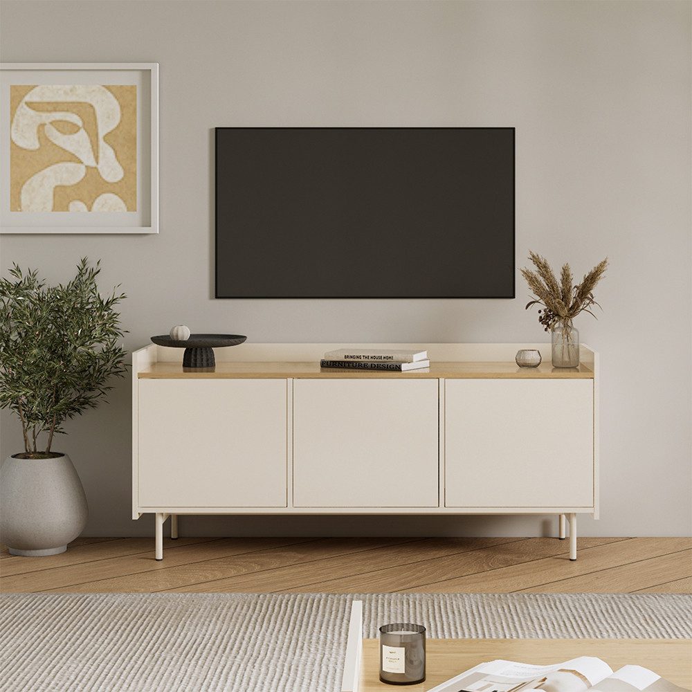 Vicco Lowboard Velina, Creme/Eiche, 140 x 63 cm mit 3 Türen (1 St) günstig online kaufen