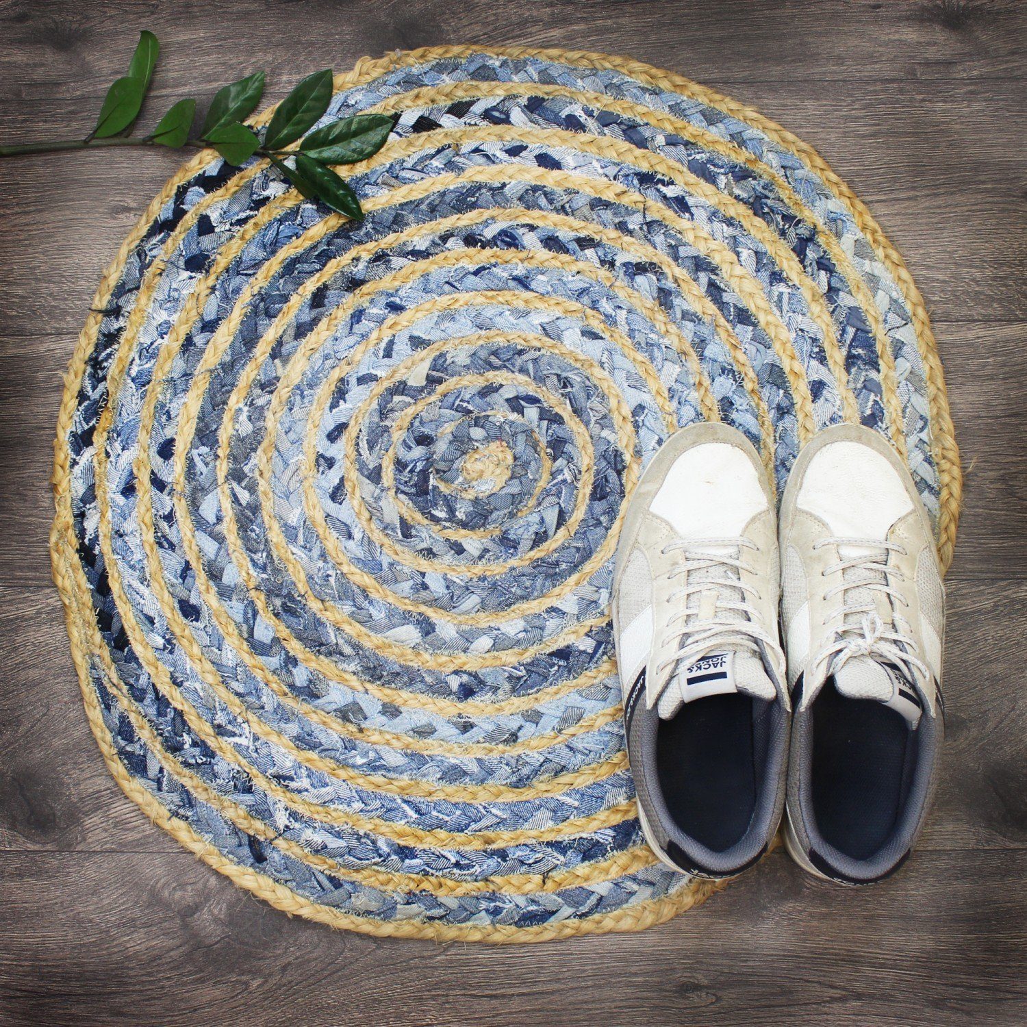 Fußmatte Fußmatte aus Recycling-Jeans und mitienda rund, Kokosfaser