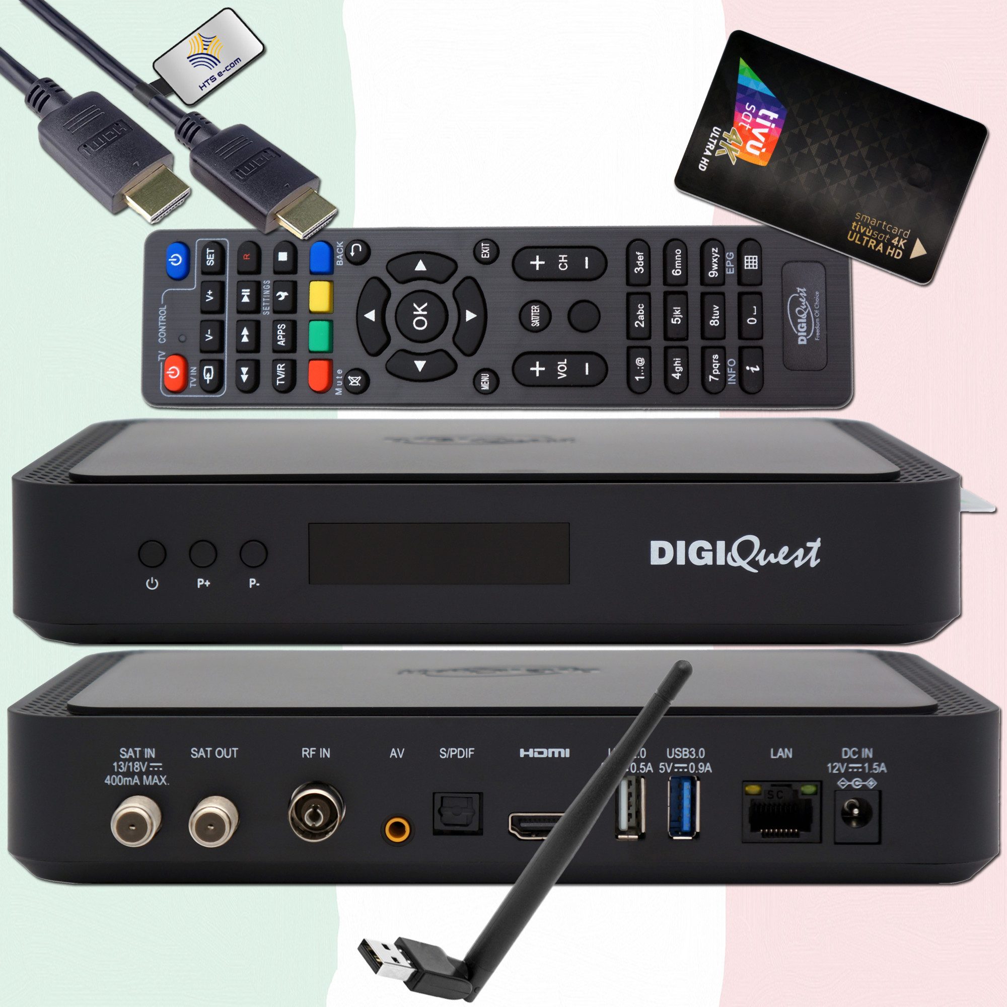 DIGIQuest TiVuSat Karte 4K Black + DIGIQuest Q99 4K Receiver + Wifi (non attivo) SAT-Receiver