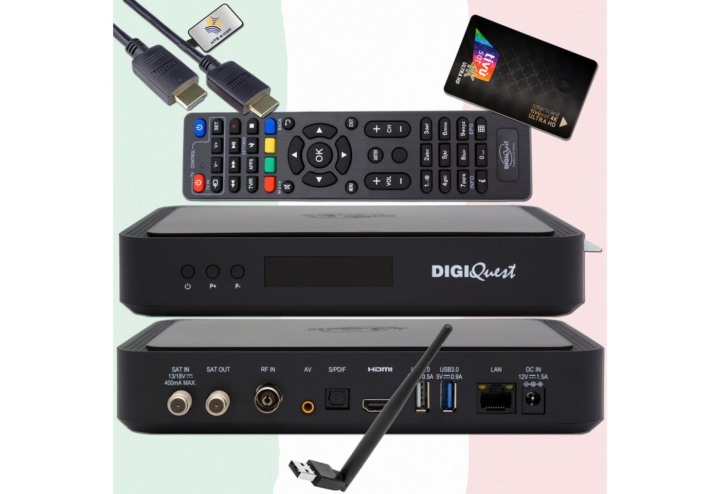 DIGIQuest TiVuSat Karte 4K Black + DIGIQuest Q99 4K Receiver + Wifi (non attivo) SAT-Receiver