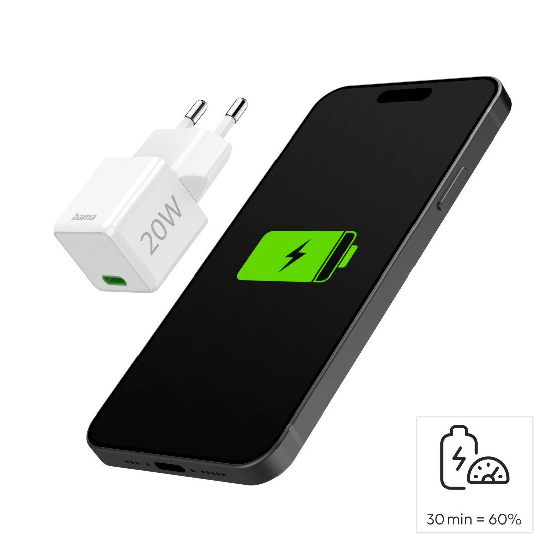 Hama Schnellladegerät (USB-C, PD/QC, extraklein 2,9 x 2,75 x 2,75 cm, 20 W) Schnelllade-Gerät (1-tlg)