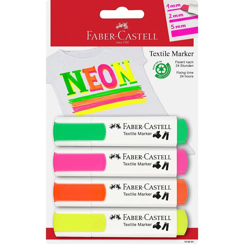 Faber-Castell Marker 4 Neon Textilmarker farbsortiert 1,0 - 5,0 mm