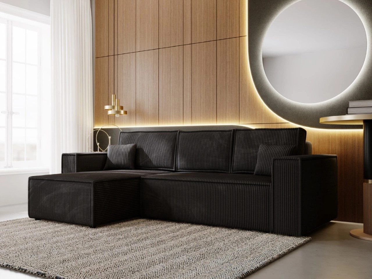 GrainGold Ecksofa L-Form PRATO mit Schlaffunktion und Bettkasten - Schwarz, günstig online kaufen