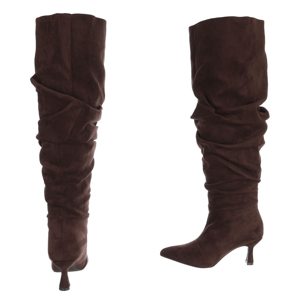 Ital-Design Damen Overknee-Stiefel mit Absatz und Gerafftem Schaft Overkneestiefel (92157711) Pfennig-/Stilettoabsatz Stiefel in Dunkelbraun – Bild 5 von 5