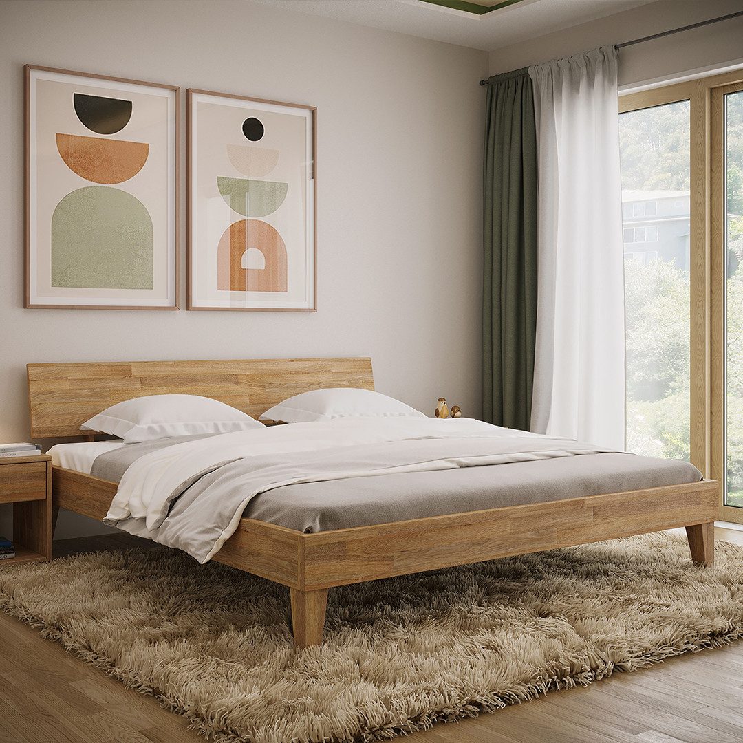 skølm Massivholzbett Asgard aus Eiche (geölt), Holzbett verfügbar in 120/140/160/180 x 200 cm