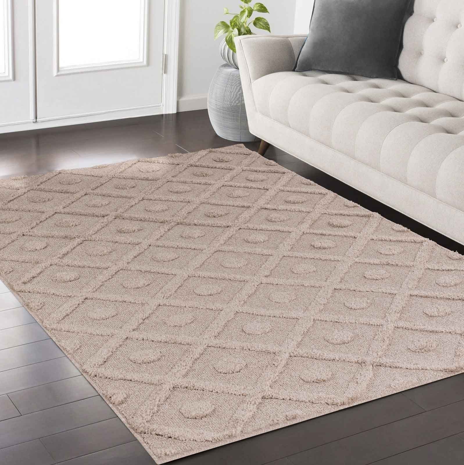 Designteppich Designerteppich Tokio hoch-tief Struktur Rauten uni, TaraCarpet, rechteckig, Höhe: 20 mm, moderner scandi BOHO beige Wohnzimmer Schlafzimmer Flur 120x170 cm