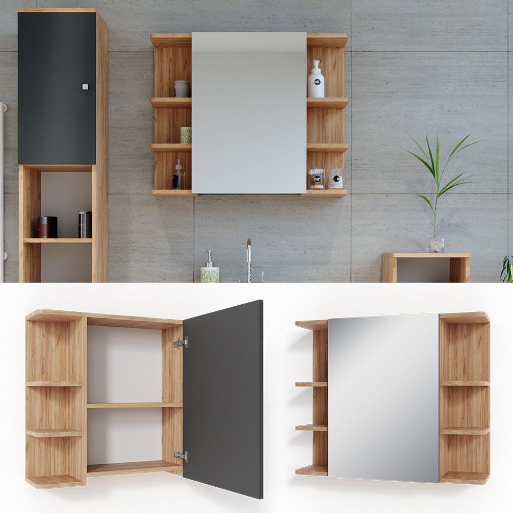 Vicco Badezimmerspiegelschrank Fynn, Goldkraft Eiche/Anthrazit, 79.6 günstig online kaufen