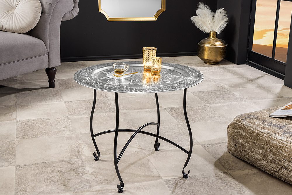 riess-ambiente Couchtisch MARRAKESCH Ø60cm silber · Wohnzimmertisch aus Met günstig online kaufen