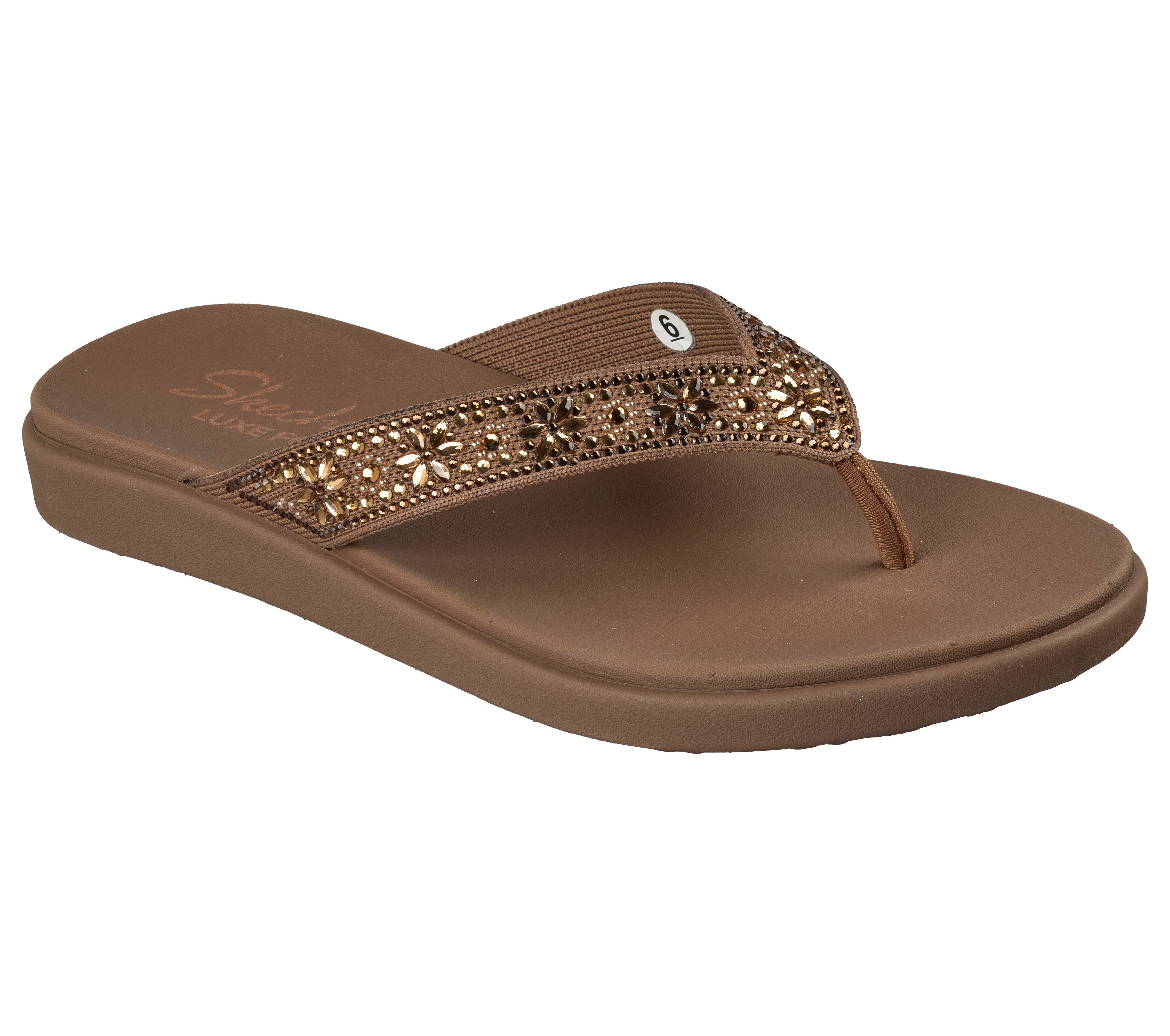 Skechers MEDITATION LUXE Zehentrenner Sommerschuh, Strandschuh, Urlaubsschuh mit Glitzersteine
