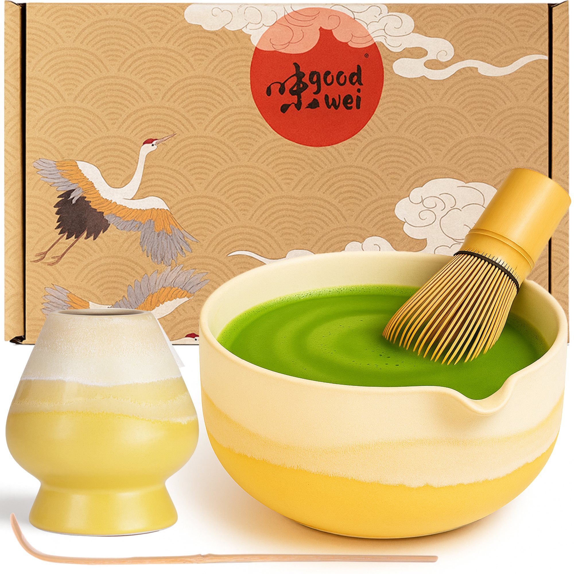 Goodwei Teeschale Matcha Latte Set Fuji Yellow, 4-tlg., Keramik