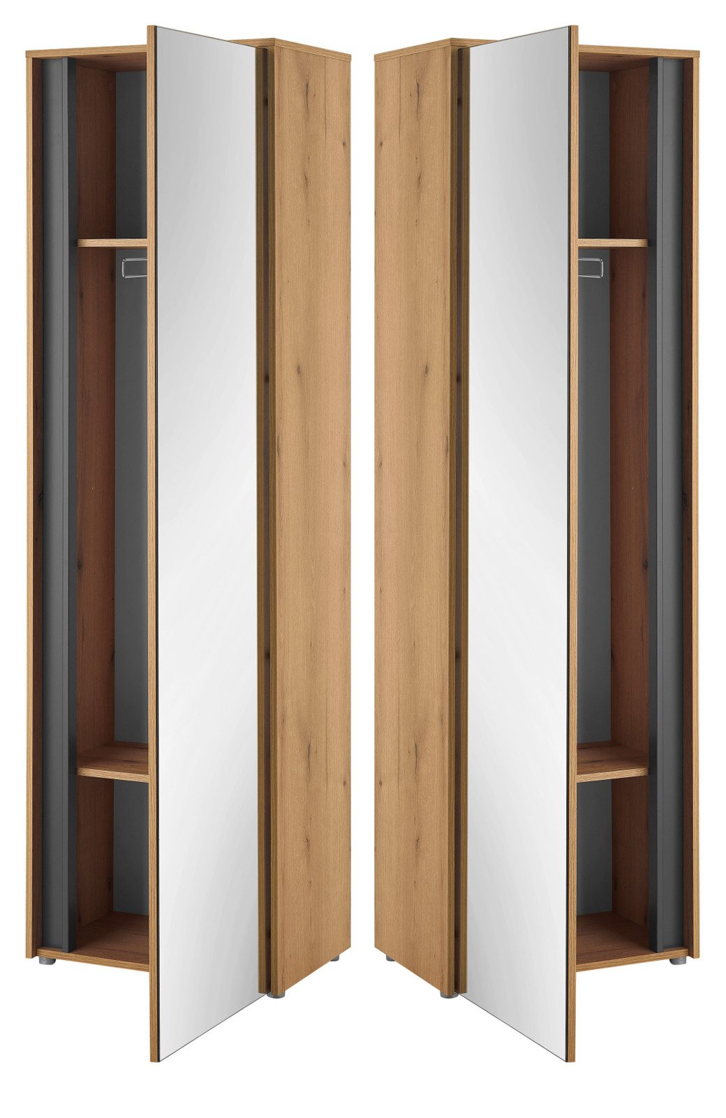 Furn.Design Garderobenschrank Center (Flurgarderobe mit Spiegelfront in Eiche und Grau, 60 x 200 cm) mit großer Spiegeltür