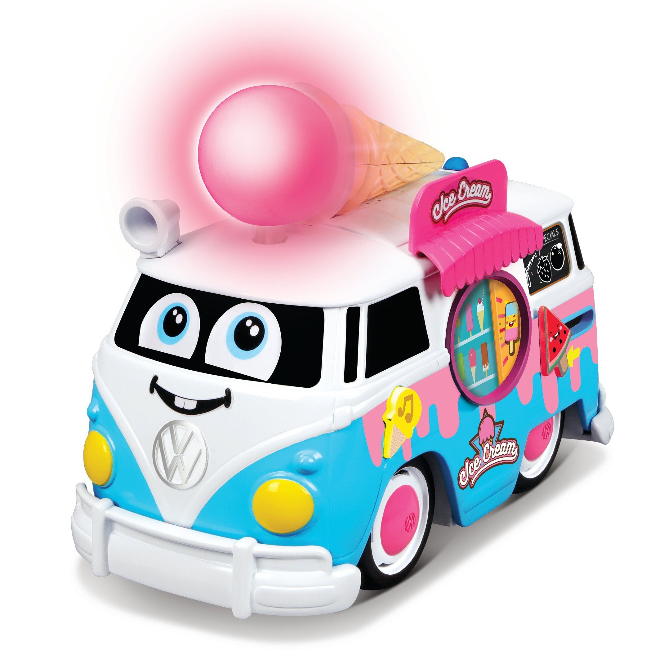 bbJunior Spielzeug-Auto Spielzeugauto - Volkswagen Magic Ice Cream Bus (blau, 20cm), mit verschiedenen Licht und Soundeffekten