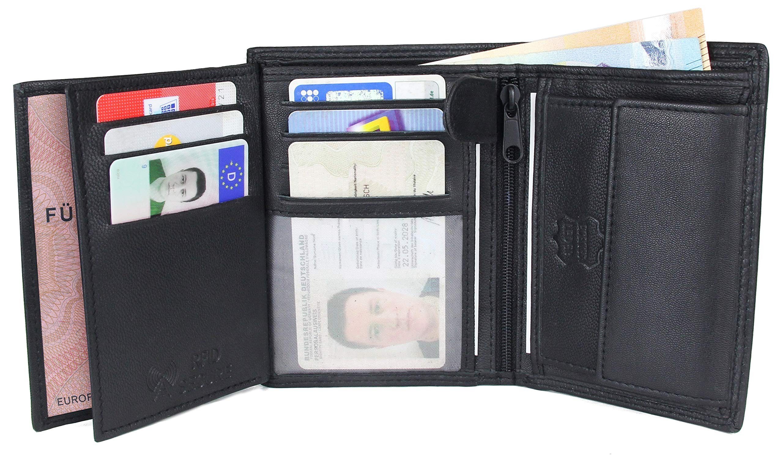 Schwarz RFID-Schutz, Herren Frentree 11 Kartenfächer, Geldbörse mit Echtleder Geldbeutel, Hochformat Portemonnaie,