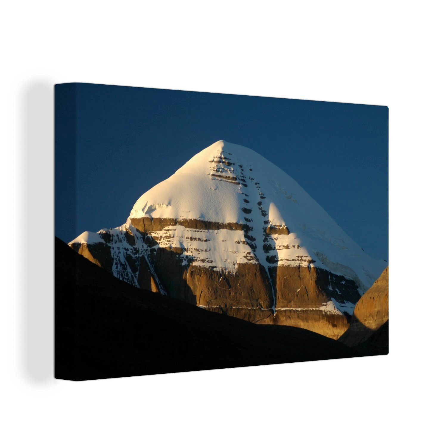 OneMillionCanvasses® Leinwandbild Sonnenstrahlen, die auf den Gipfel des Berges Kailash in Tibet fallen, (1 St), Wandbild Leinwandbilder, Aufhängefertig, Wanddeko, 30x20 cm