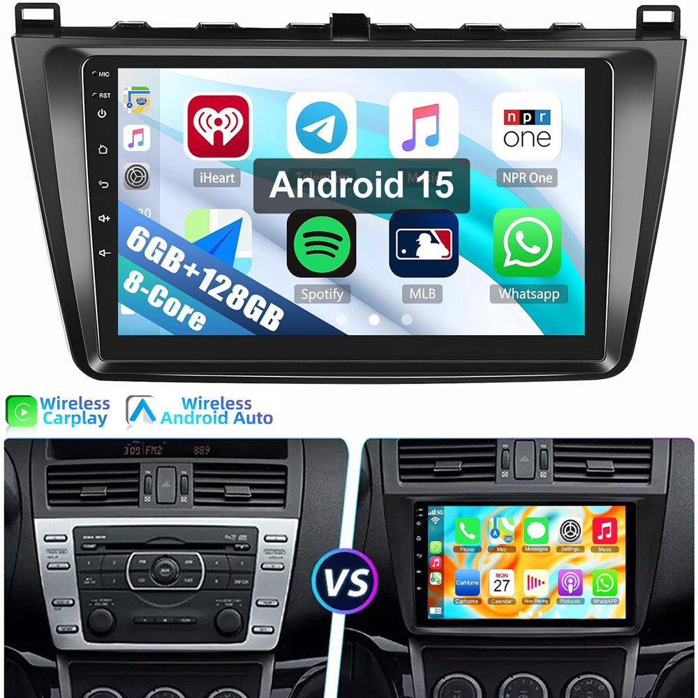 ESSGOO 6+128GB Android 15 Für Mazda 6 GH GG 2007-2012 8-Kern Autoradio (Digitalradio (DAB), RDS, FM, AM, Apple Carplay Android Auto SWC EQ BT)