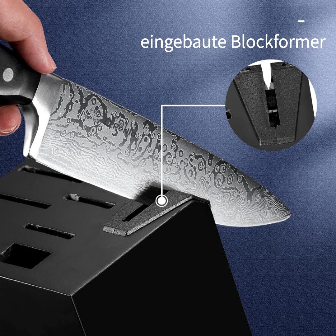 D.Perlla Messer-Set Messerblock Set, 14-TLG mit Messer, Kunststoff-Griff & Holzblock (14-tlg), mit einzigartigen Klingenmuster und ergonomischem Griff