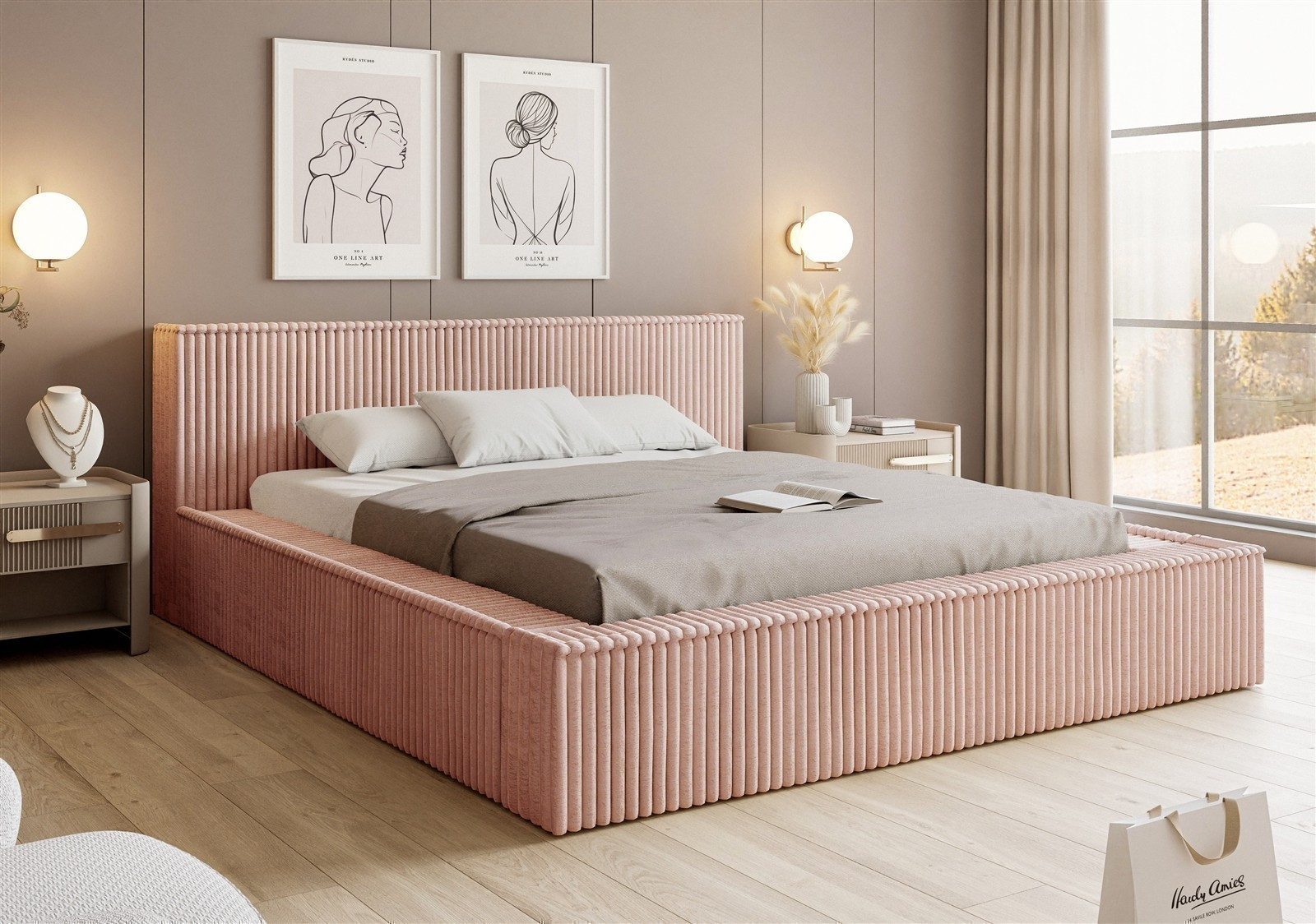 VIVENTE Möbel Polsterbett LUCCA 01 das Original - weicher Cord-Stoff, Lattenrost