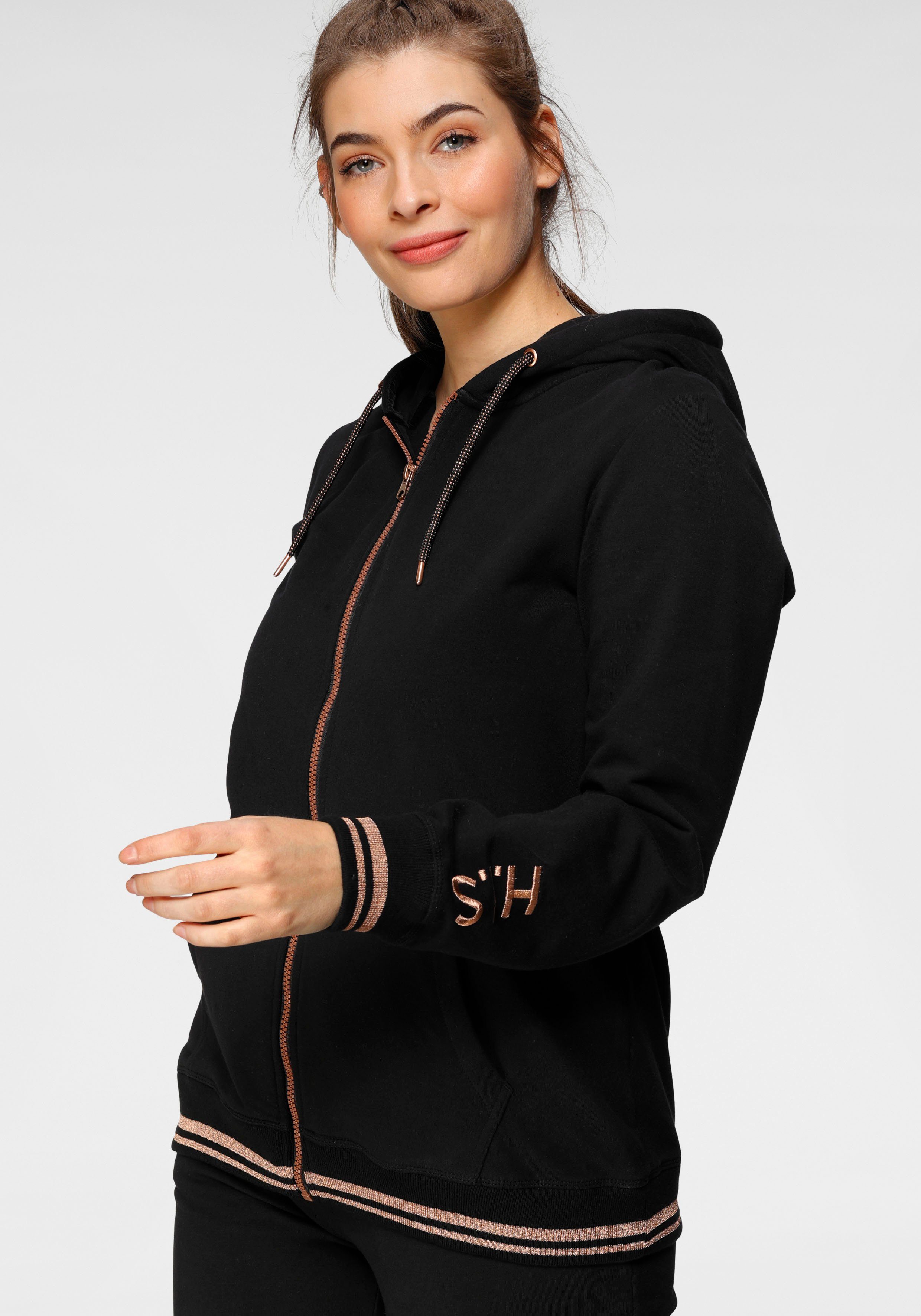 Größe H.I.S glänzenden Details; mit metallisch Kapuzensweatjacke Große