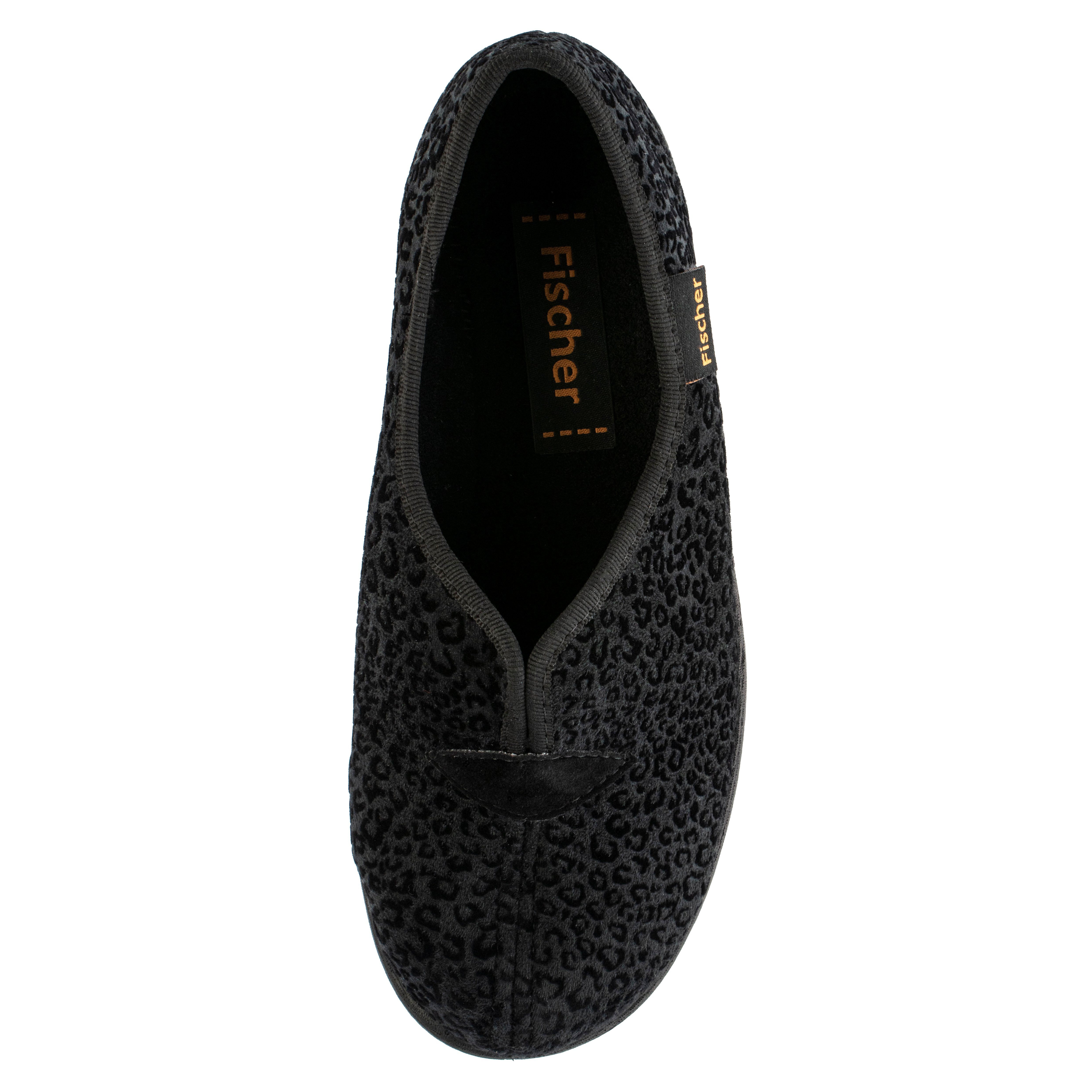 Fischer-Markenschuh Dora Hausschuh Leoprint, Weite H, Frotteefutter, Zum Schlupfen