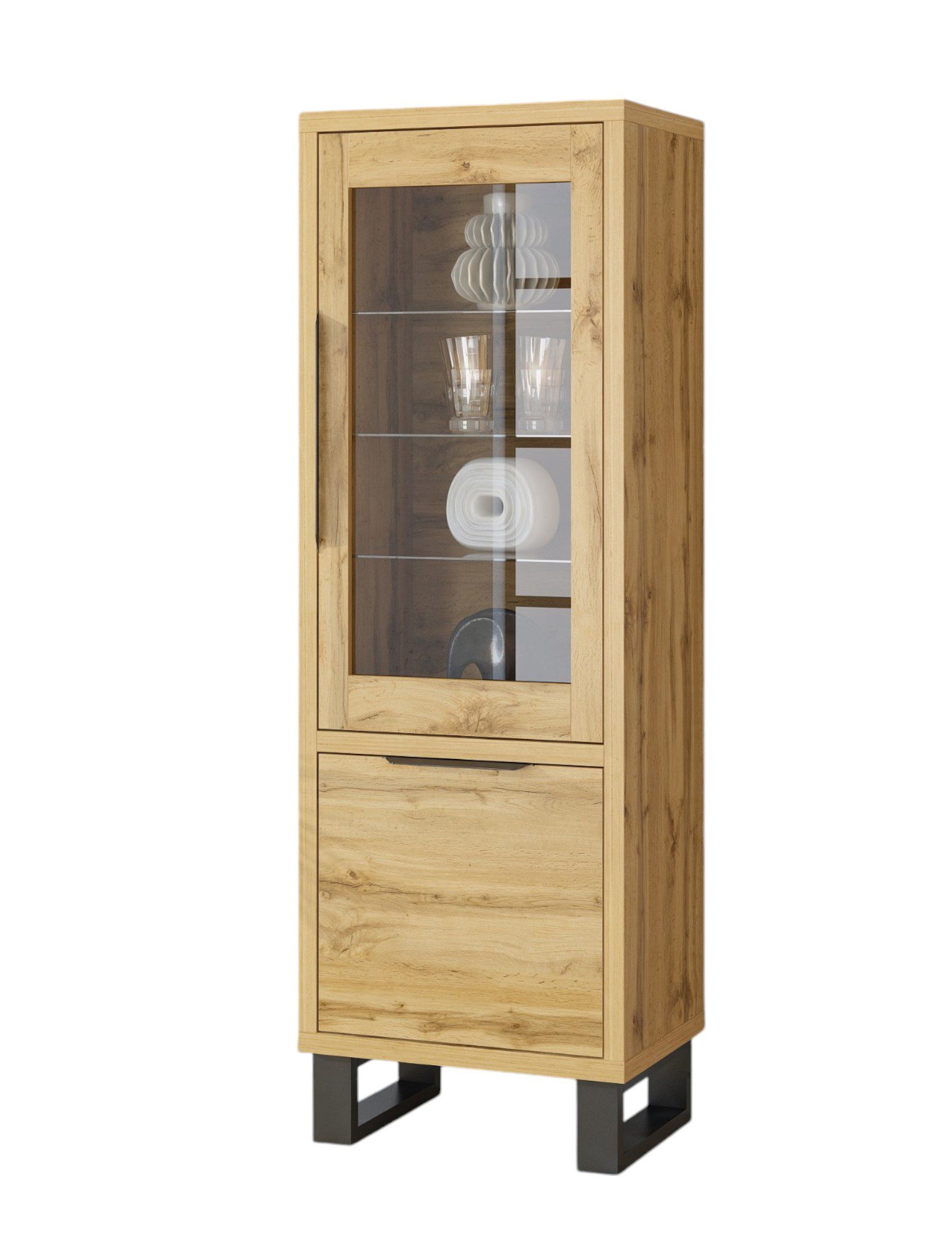 Compleo Vitrine schmal 64 cm breit MANIA, Klassisches Design, Eiche wotan